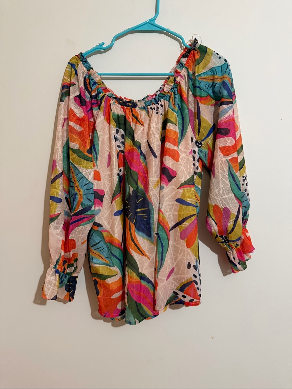 Off-Shoulder Tropical Print Blouse - Multicolor